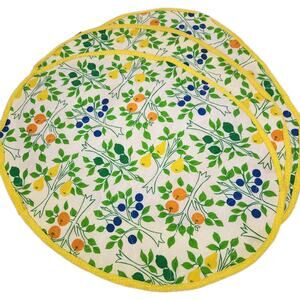 Vtg Set Of 3 Quilted Placemats Fruit Trees Lemon Orange Cottage Grandma Estate